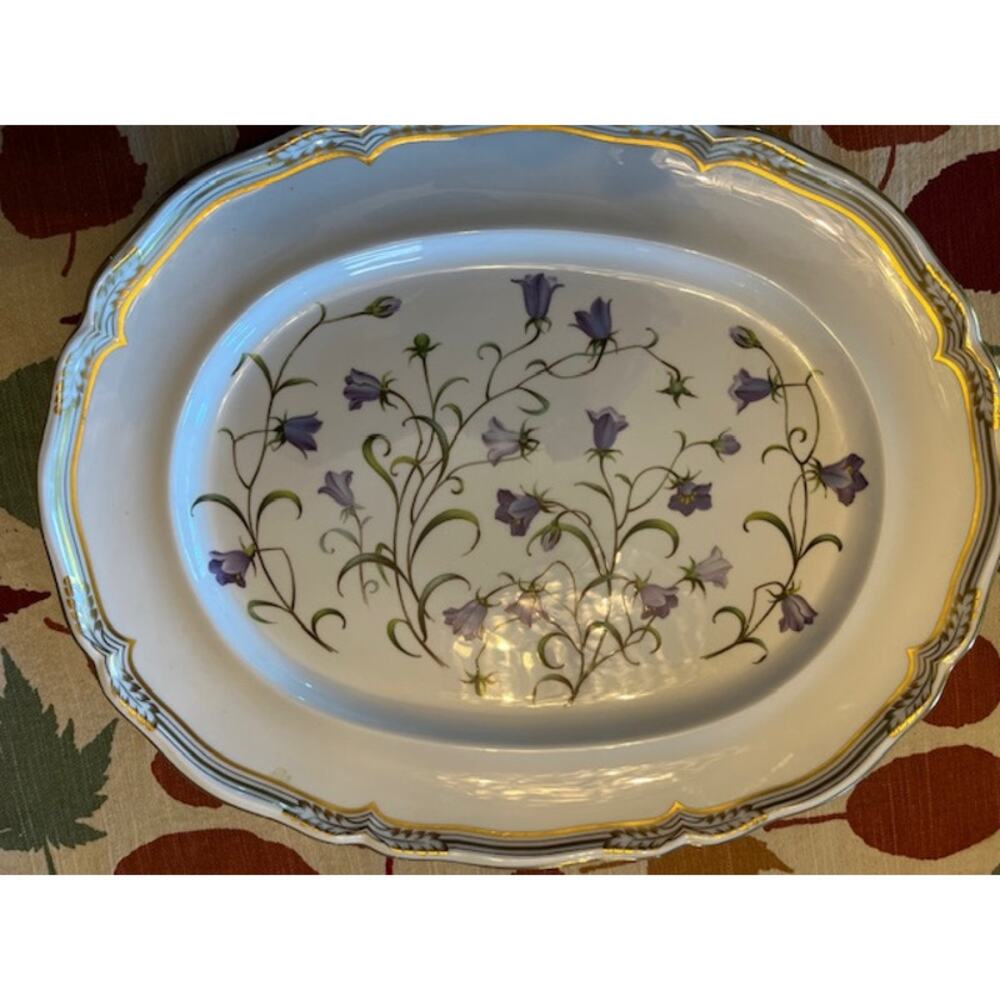 Vtg Spode Campanula Y8283-F Oval Serving Platter 13" Fine Bone China Gold Trim